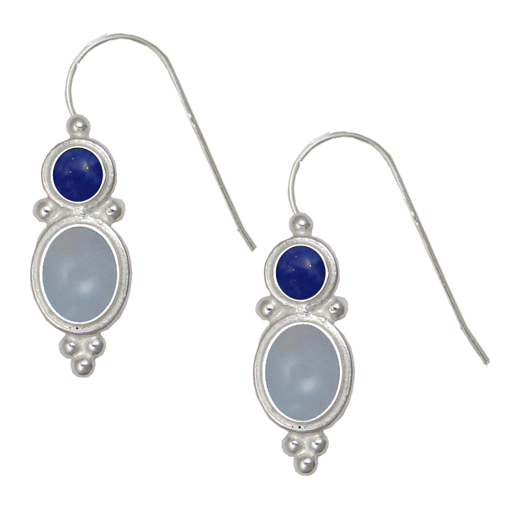 Sterling Silver Drop Dangle Earrings Chalcedony And Lapis Lazuli